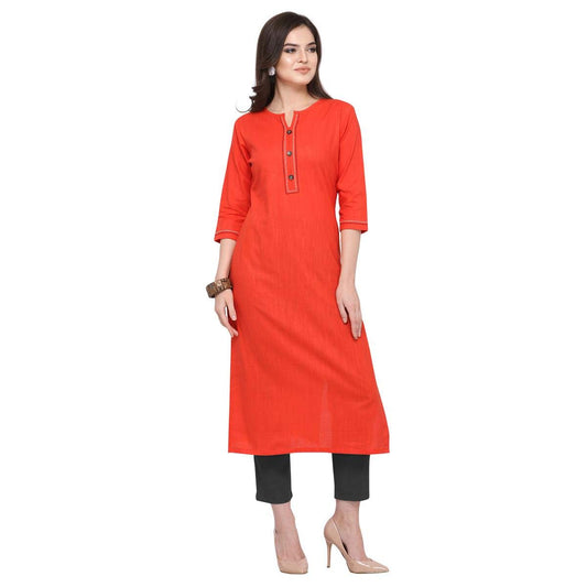 ANNI DESIGNER Women's Red Color South Cotton Calf Length Kurti (PUJA-KURTI-7006)
