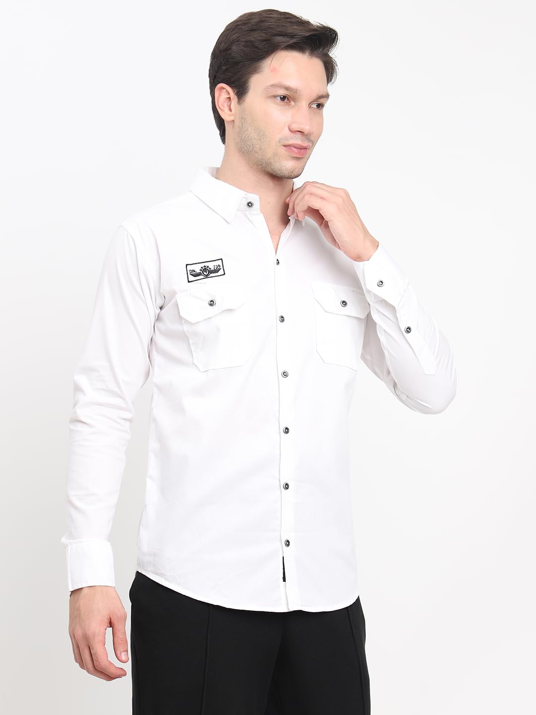 Shasmi Mens Double Pocket Cotton Shirt | Formal | Office Wear | Plain | Full Sleeve - Slim Fit Shirt for Men | Shirt for Men |