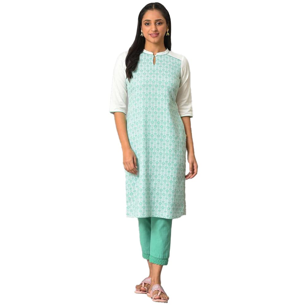 Green Cotton Dobby Printed Kurta