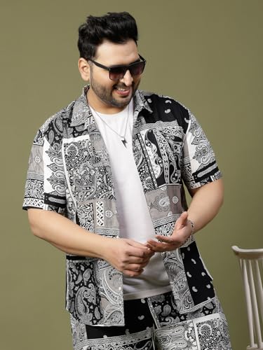 Rigo Printed Co-Ord Set For MenS | Casual Plus Size Shirt & Shorts Night Suit Set | Lounge-Wear Nightdress Pajama Set For MenS