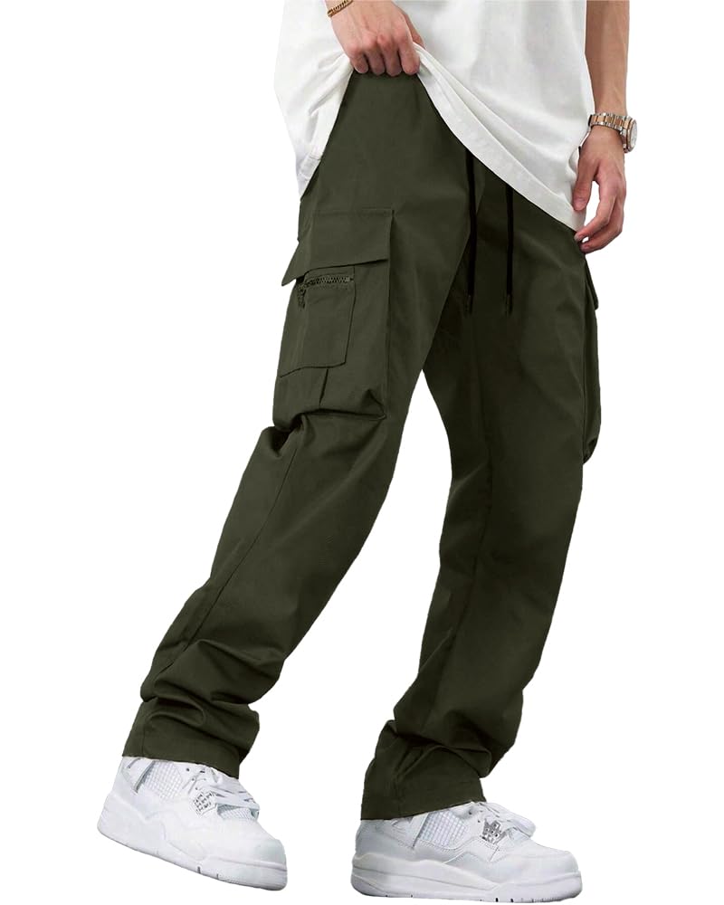 Noble Monk MenS Cargo Pant | Drawstring | Solid Cargo | Multi Pockets Trackpant Dark Olive Green