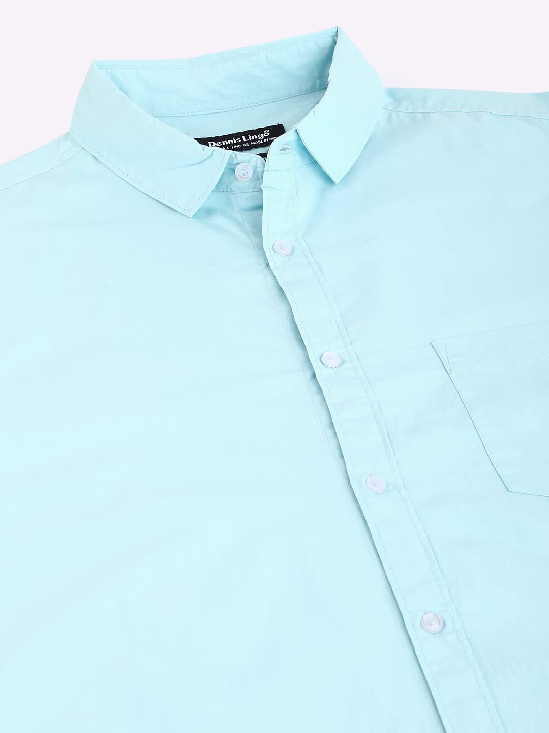 Dennis Lingo Mens Cotton Turquoise Blue Solid Casual Shirt (C301_Tblue_L)