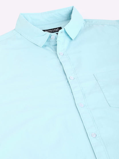 Dennis Lingo Mens Cotton Turquoise Blue Solid Casual Shirt (C301_Tblue_L)