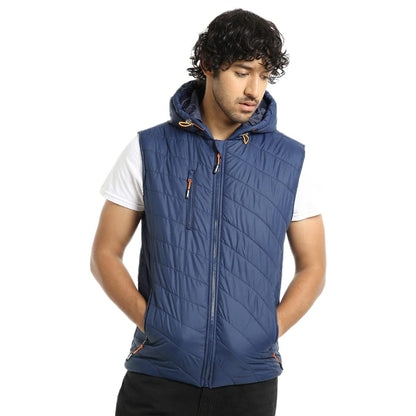 Bewakoof Mens Solid Regular Fit Sleeveless Hooded Nylon Puffer Jacket
