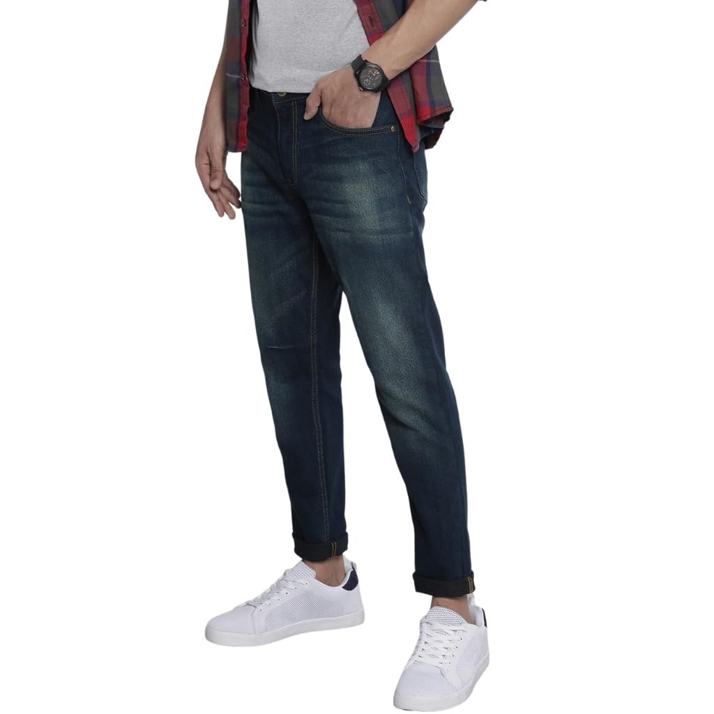The Indian Garage Co Men Carrot Fit Paint Splash Mid-Rise Stretchable Jeans Blue