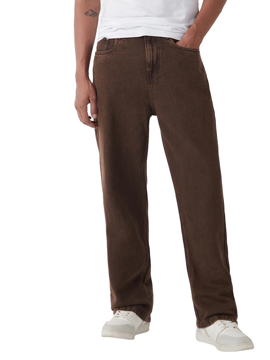 Bewakoof Mens Washed Baggy Fit 100% Cotton Acid Wash Jeans_652463_Brown_38