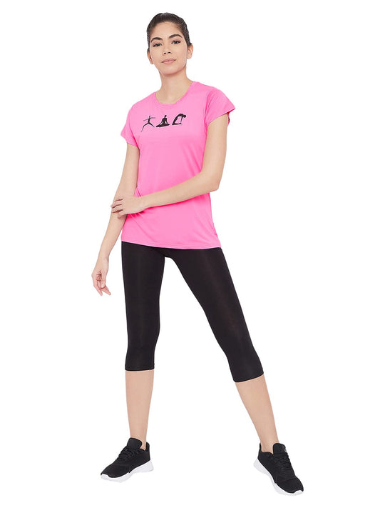 Clovia Womens Activewear Short Sleeve Sports T-Shirt (AT0112B14_Pink_L)