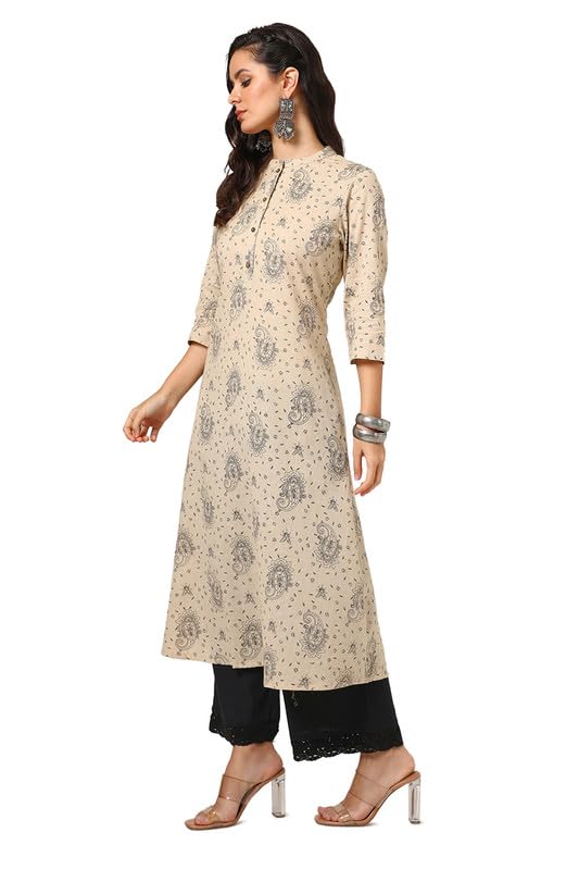 Soch Womens Beige Cotton Flex Floral Print Kurta