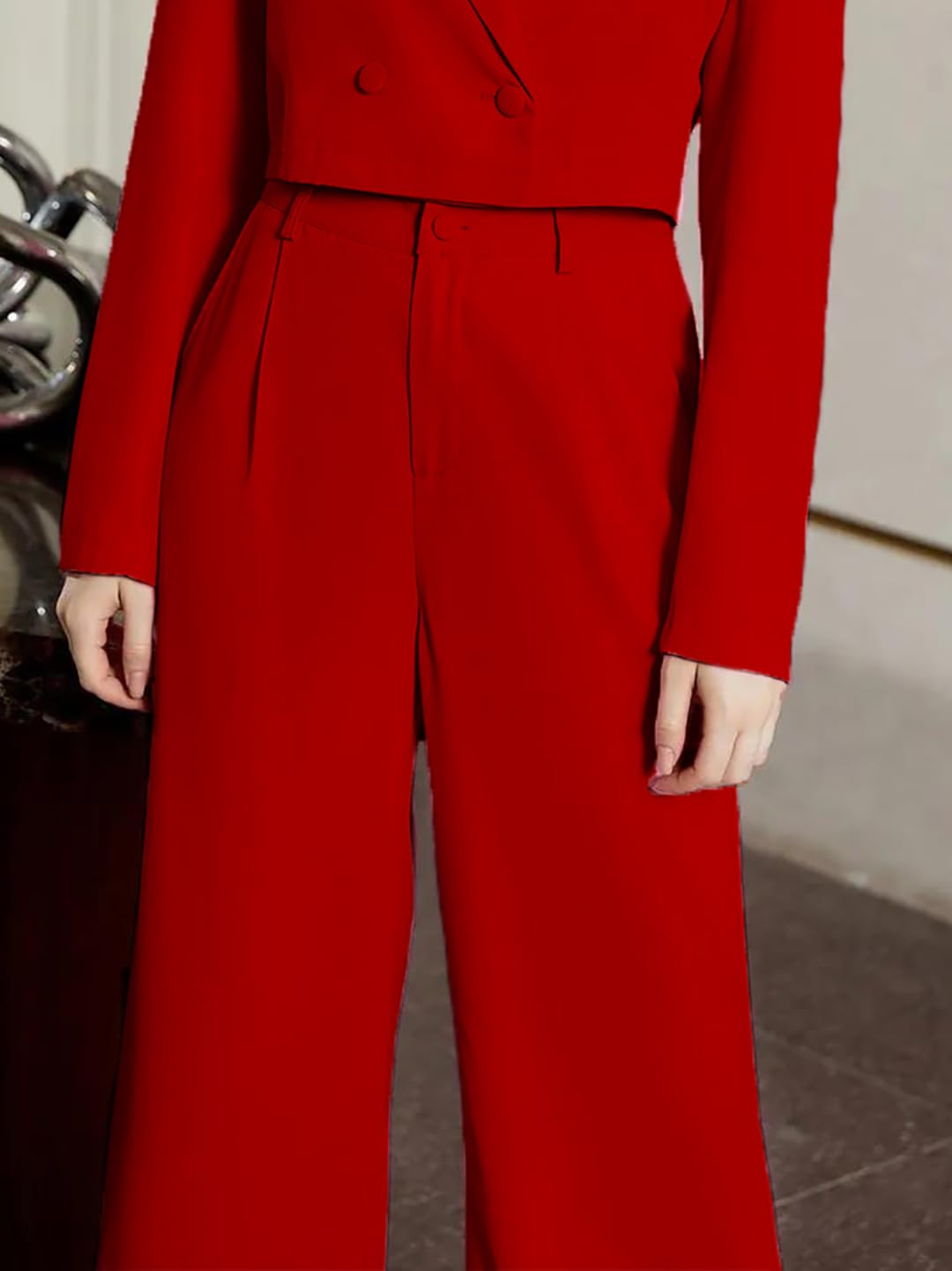 Kotty Womens High Rise Regular Fit Viscose Rayon Solid Trousers Rose Red