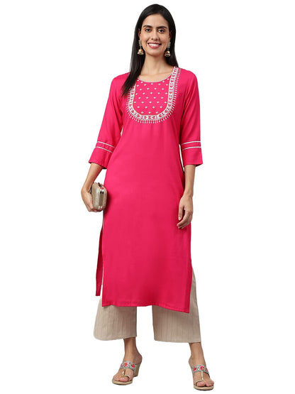 ANNI DESIGNER Women's Cotton Blend Straight Solid Kurta (Satya)