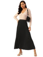Kzully | Flowing Grace WomenS Satin Accordian Pleat Maxi Flared Skirt Black