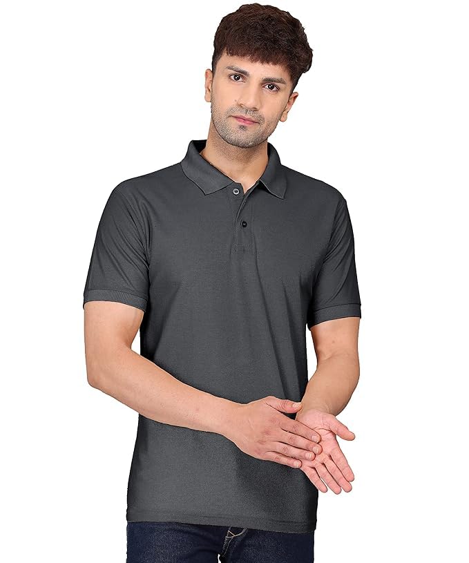 Baghadbillo MenS Regular Fit Solid Polo Half Sleeve T-Shirt Dark Grey