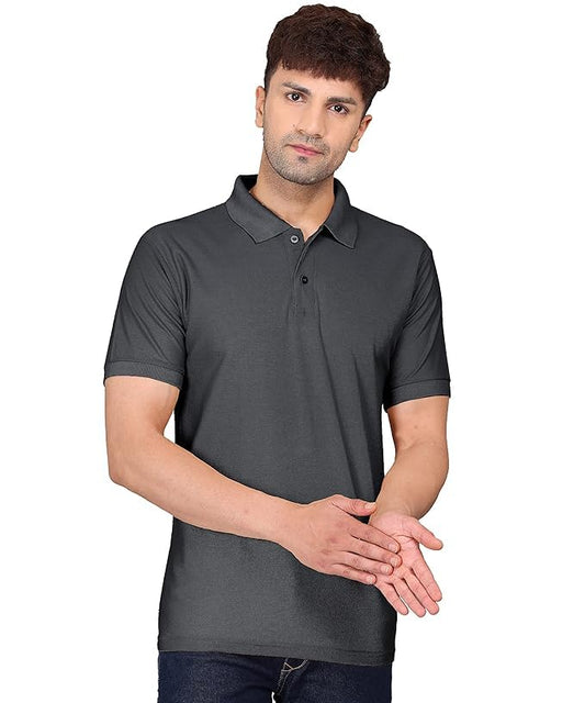 Baghadbillo MenS Regular Fit Solid Polo Half Sleeve T-Shirt Dark Grey