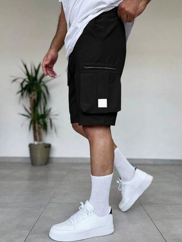 SMOWKLY Authentic Mens Cotton Classic Cargo Shorts || Elastic Waist & 4 Pockets || Regular Fit Above Knee Length Chino Half Pan