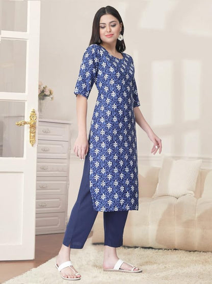 Pinkmint Kurta Set for Women Cotton Printed Straight Kurta with Pant (Pack of 1)
