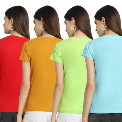 Preneum Womens Cotton Regular Fit Latest Graphic Stylish Printed Short Sleeves Casual T-Shirt || Trendy & Styles (Pack 4), Ocea