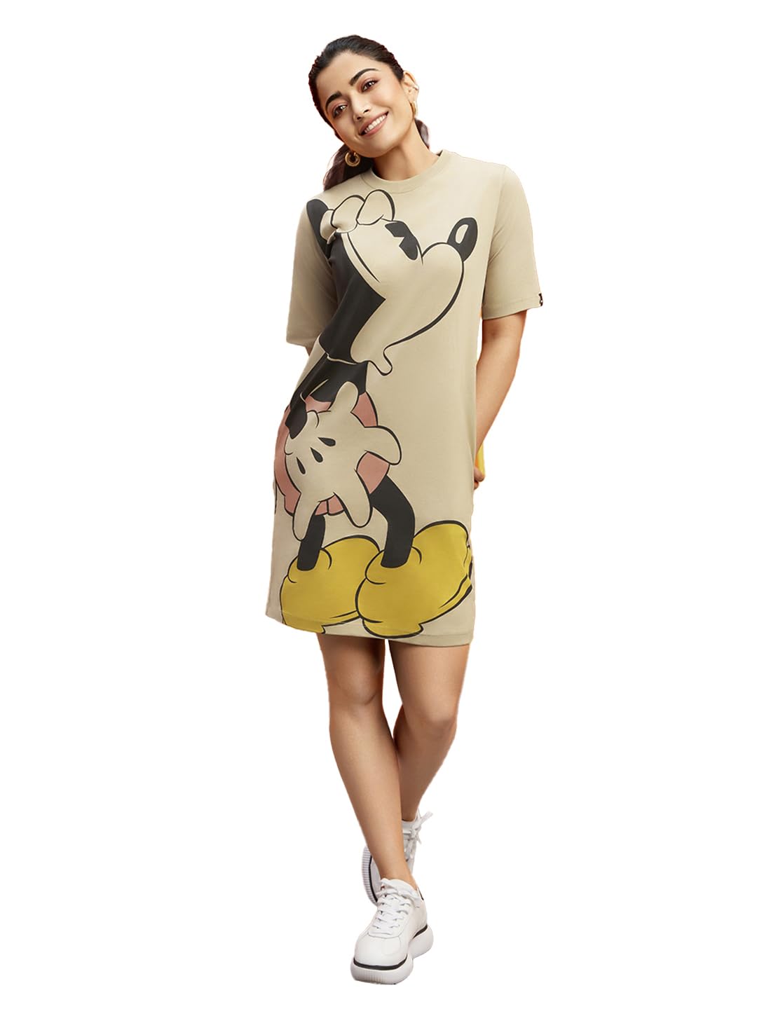 Bewakoof Official Disney Merchandise WomenS Graphic Printed Oversized Fit Half Sleeve Round Neck Cotton T-Shirt Above The Knee