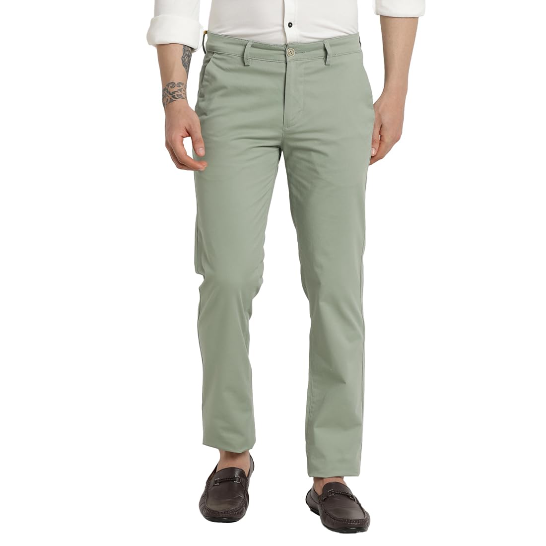 Turtle Men Cotton Stretch Pista Green Solid Ultra Slim Fit Casual Trouser