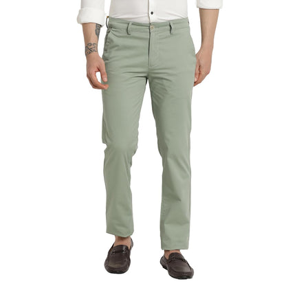 Turtle Men Cotton Stretch Pista Green Solid Ultra Slim Fit Casual Trouser