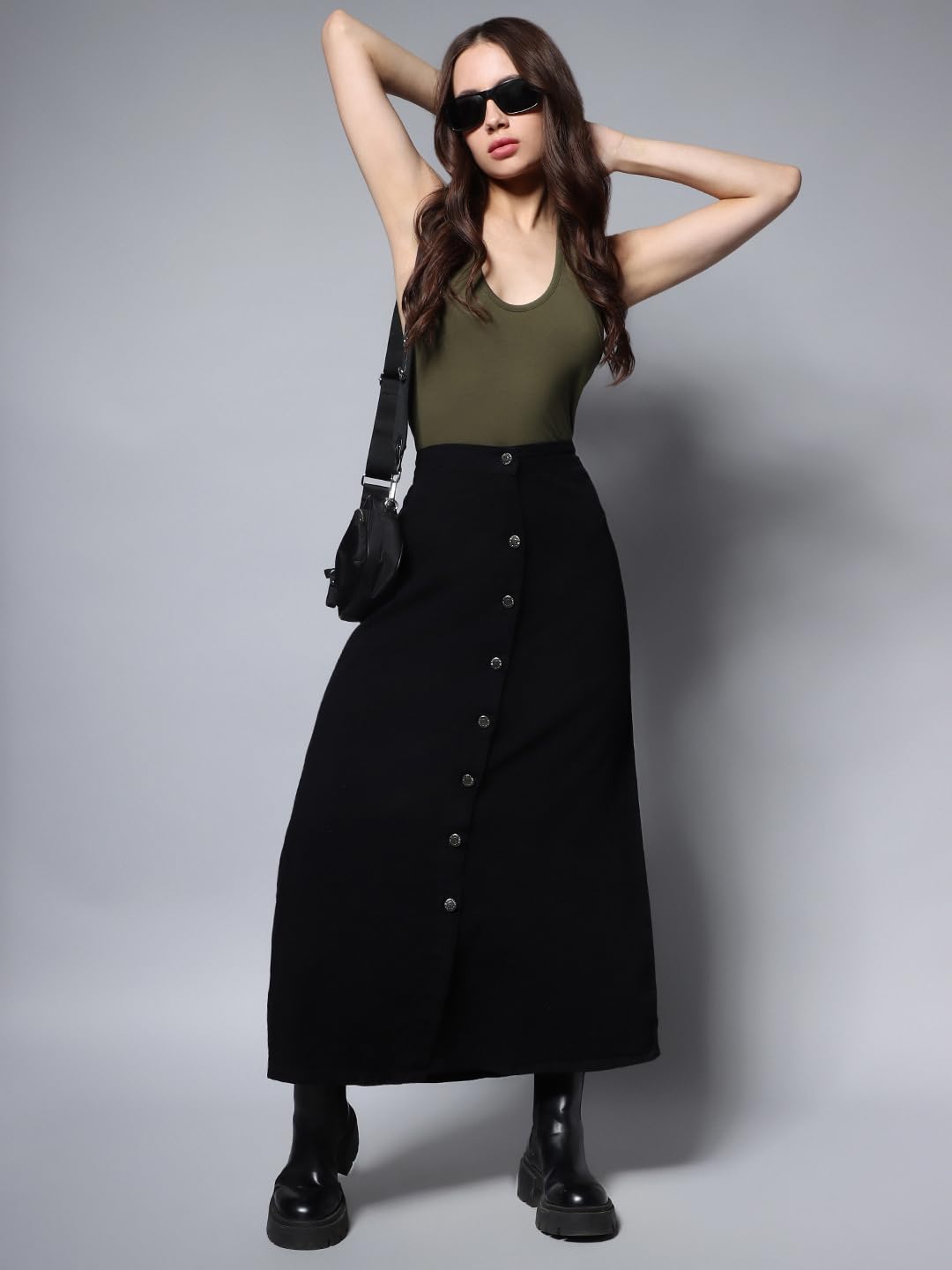 High Star Cotton Blend A-Line Skirt Black