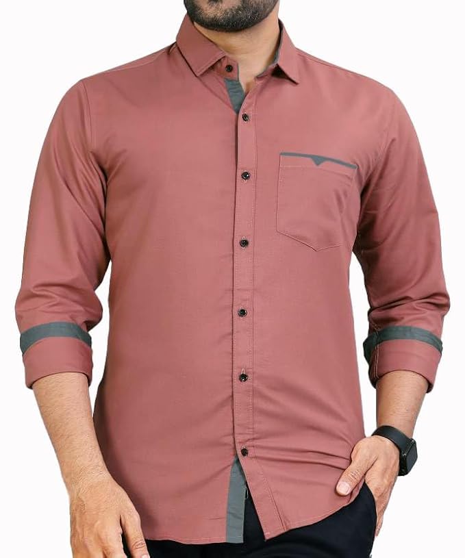 CB-COLEBROOK Mens Regular Fit Solid Soft Touch Cotton Casual Shirt with Pocket Design with Spread Collar & Full Sleeves (Availa