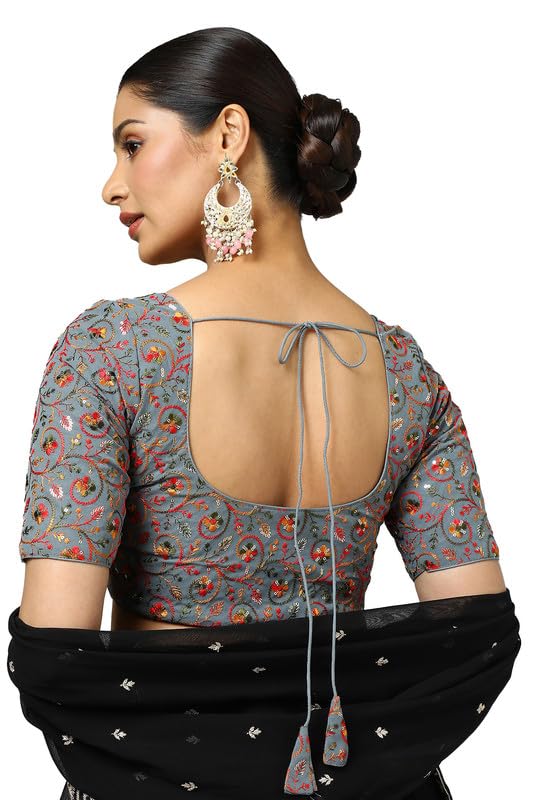 Soch Womens Grey Georgette Embroidered Blouse with Sequins