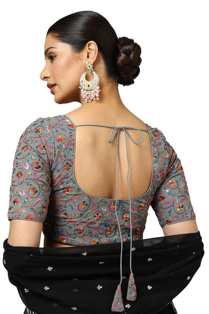 Soch Womens Grey Georgette Embroidered Blouse with Sequins