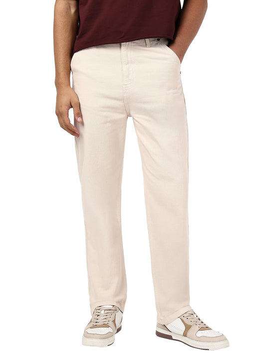 Bewakoof Mens Solid Straight Fit Cotton Jeans_681865_Beige_28