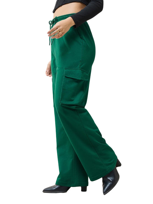 Bewakoof Air 1.0 Womens Solid Regular Fit Mid Rise Cargo Trousers_604234_Green_XL