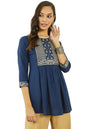 Soch Womens Teal Rayon Slub Floral Embroidered Tunic with Sequin Embellishments