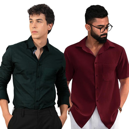 Pinkmint Shirt for Men ll Cotton & Popcron Style Shirt ll All Day Wear Mens Shirt (Pack of 2)