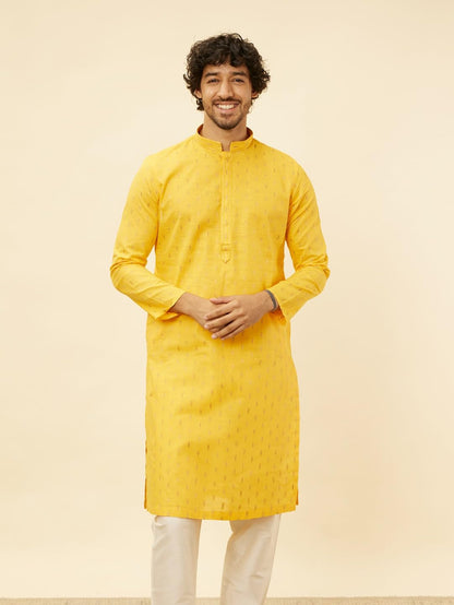Manyavar MenS Mustard Cotton Self Design Kurta Pyjama Set
