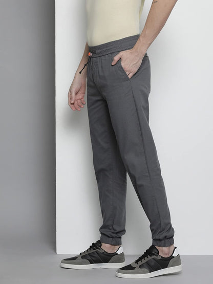 The Indian Garage Co Men Slim Fit Solid Mid-Rise Woven Joggers Grey