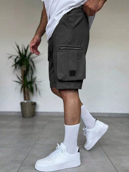 SMOWKLY Authentic Mens Cotton Classic Cargo Shorts || Elastic Waist & 4 Pockets || Regular Fit Above Knee Length Chino Half Pan