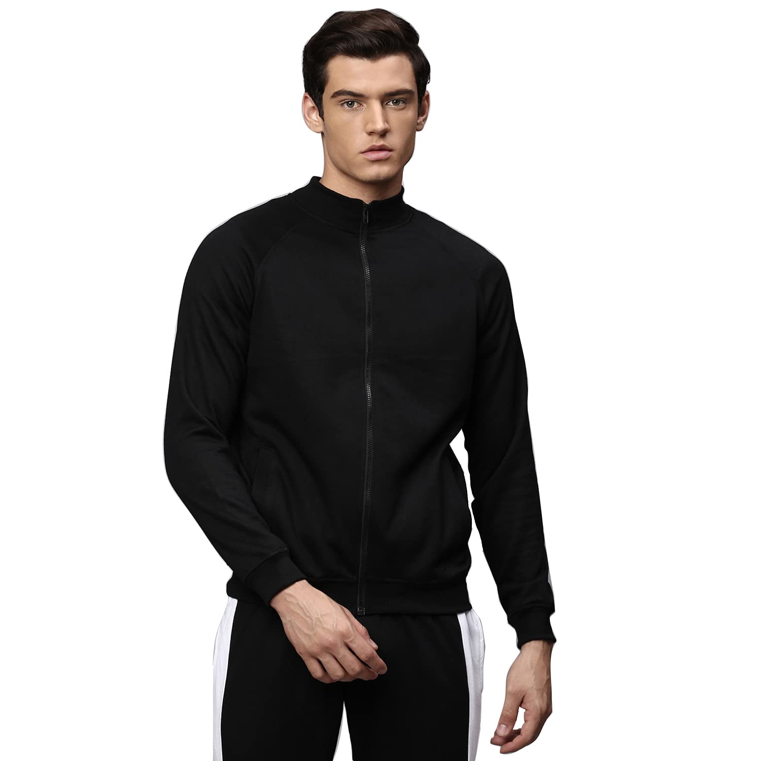 Dennis Lingo MenS Poly Cotton Sweatshirt - Front Open Zipper, High Neck, Full Sleeves, Regular Fit, Casual Winter Wear For Men