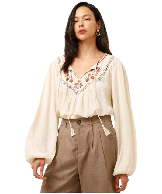GoSriKi Womens Tops Rayon Viscose Floral Embroidery Top for Women (Bilas Cream-GS_XL_Cream_X-Large)