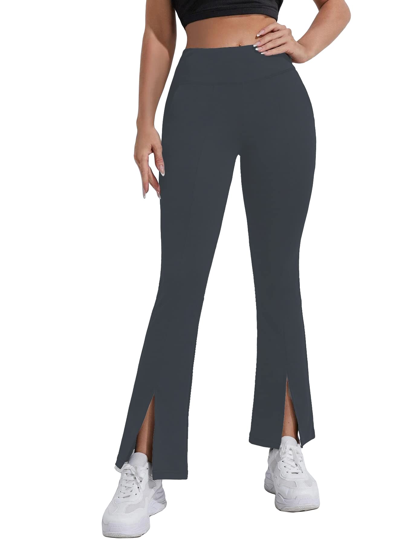 Shasmi Grey Womens Yoga Dress Pants Stretchy Work Slacks Business Casual Sport Office Bootcut Leg Elastic Waist Regular Fit Pla