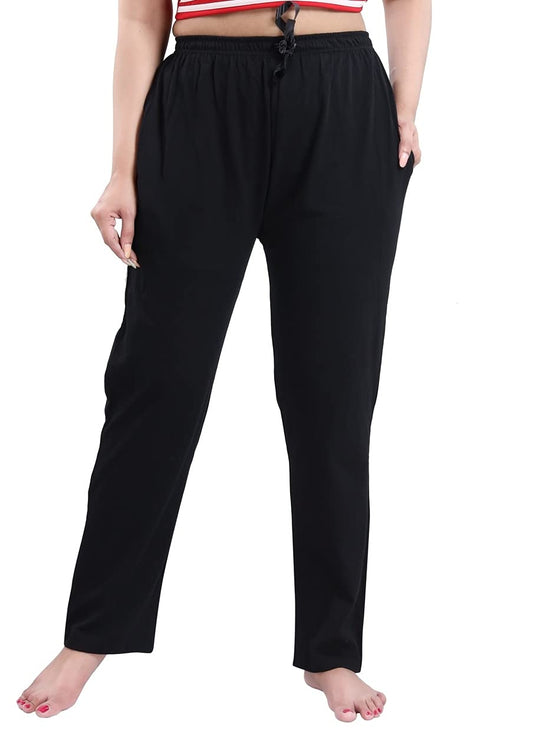 Fabme WomenS Hosiery Cotton Pyjama With Elegant Drawstring Black