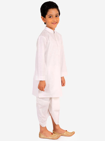 Vastramay Boys White Kurta, Dhoti And Muslim Prayer Cap Set