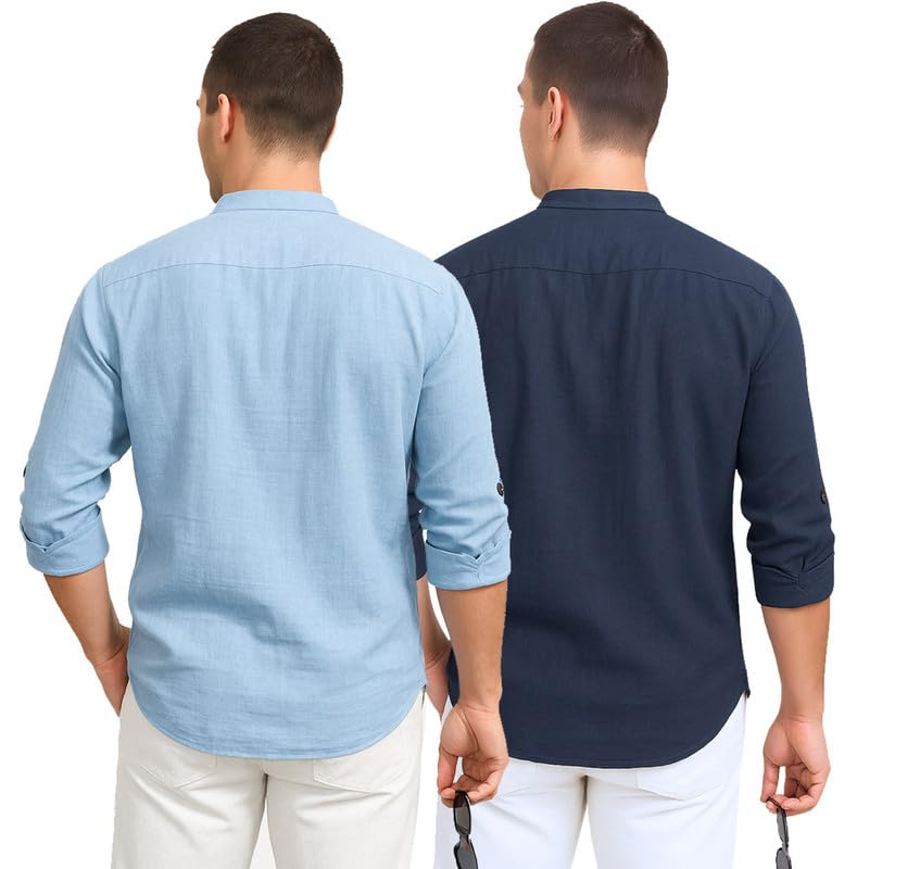 Deemoon Combo Of MenS Cotton Blend Solid Regular Fit Full Sleeve Short Kurta | MenS Trendy Short Kurta Pack Of 2 (Available In