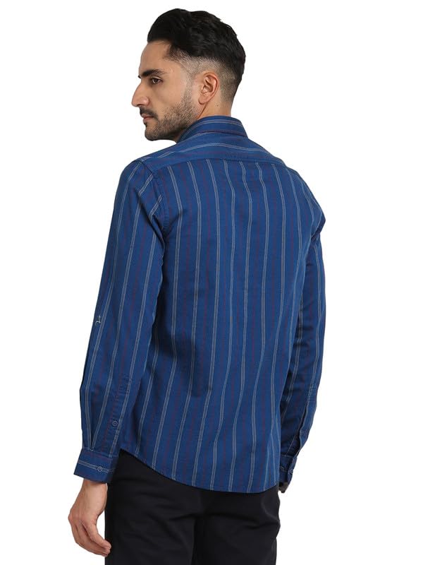 Turtle Men 100% Cotton Blue Striped Slim Fit Casual Shirt