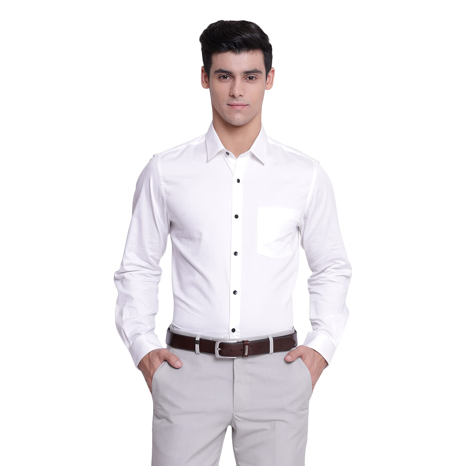 Turtle Men 100% Cotton White Solid Slim Fit Formal Shirts