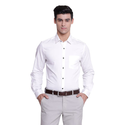 Turtle Men 100% Cotton White Solid Slim Fit Formal Shirts