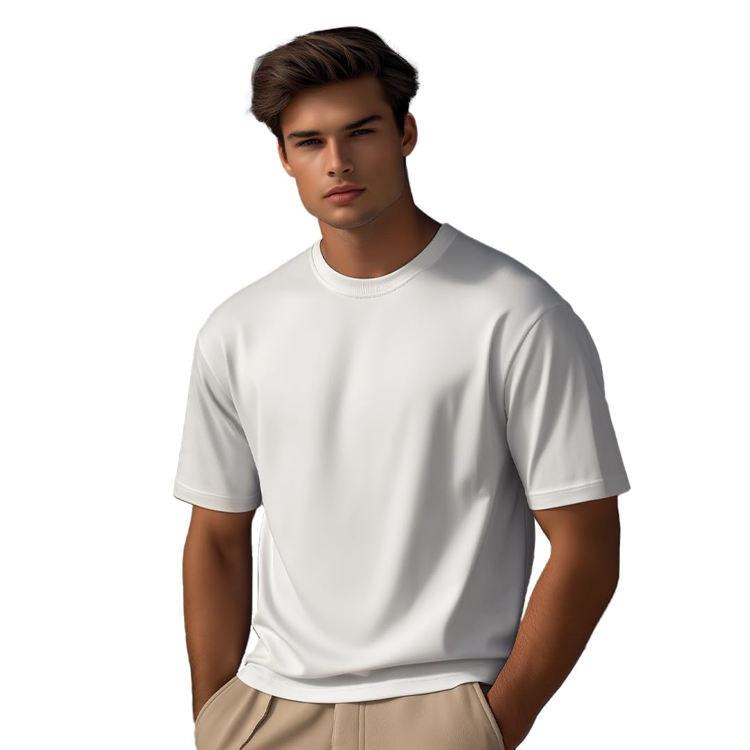Nobero MenS Crew Neck White Regular Fit T-Shirt | 100% Cotton