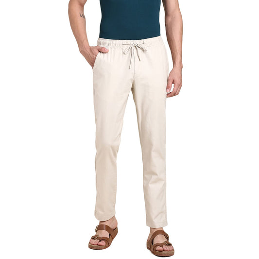 Dennis Lingo Men Slim Fit Beige Linen Trouser