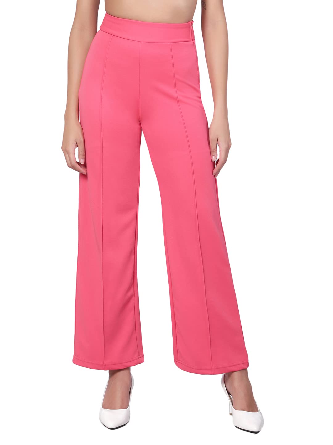 Kotty Womens High Rise Regular Solid Trousers Bright Pink