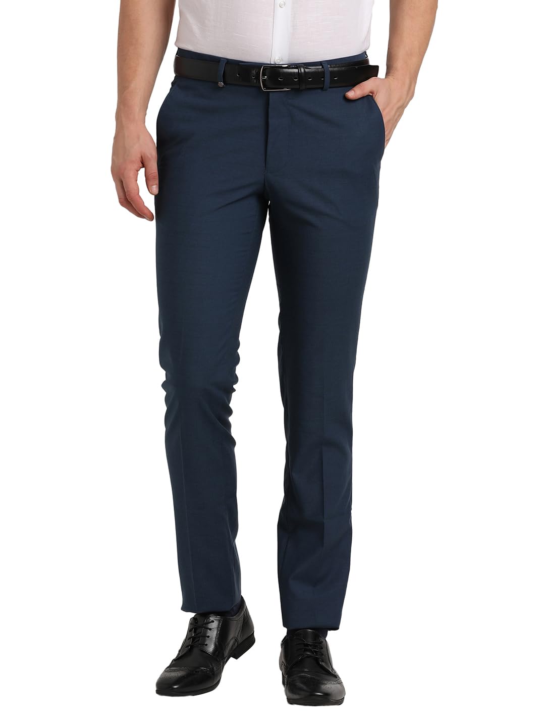 Turtle Men Viscose Checkered Slim Fit Teal Blue Formal Trouser