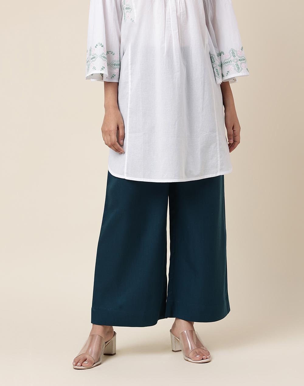 Fabindia Women's Blue Rayon Blend Regular Fit Pallazo