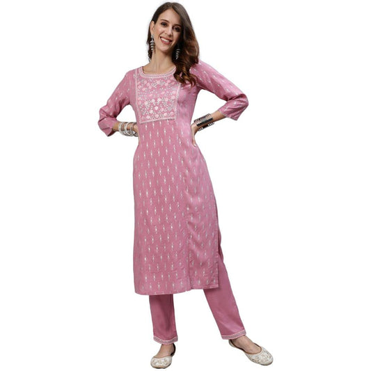 anubhutee Womens Ethnic Motifs Yoke Design Regular Mirror Work Kurta with Trousers
