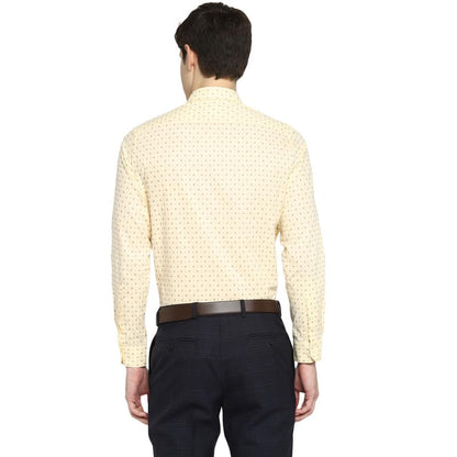 Turtle Men Cotton Linen Light Yellow Slim Fit Printed Shirts